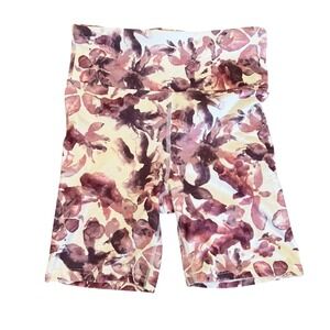 Balance Collection Womens Purple Floral Watercolor Biker Shorts High Rise Medium